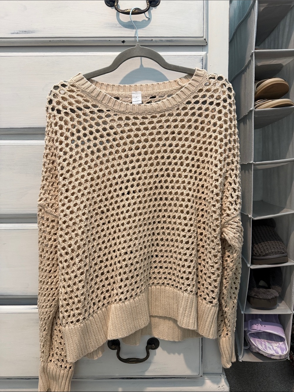 Old Navy Beige Open-Weave Crewneck Sweater